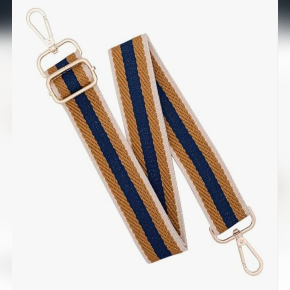Woven Blue & Khaki Striped Purse/Guitar Wide Adjustable Crossbody
